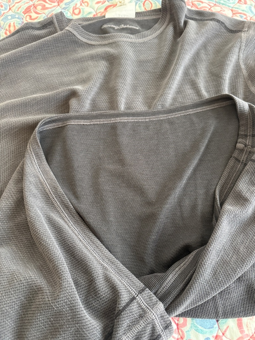 Tommy Bahama Charcoal Gray Reversible Waffle Knit Shirt - Picture 5 of 5